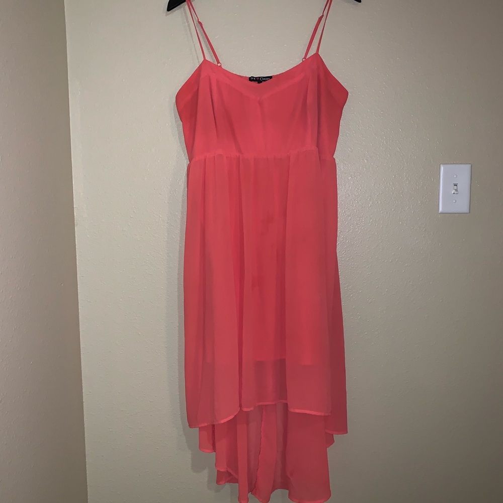 Coral High Low Spaghetti Strap dress